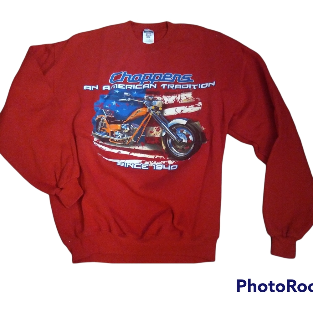 Men's Vintage 90s "Choppers an American Tradition"  Sweatshirt Red Large